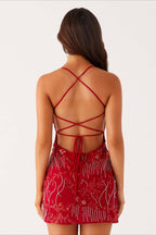 De Colores Con Abalorios Espalda Con Lazo Vestido de Cóctel