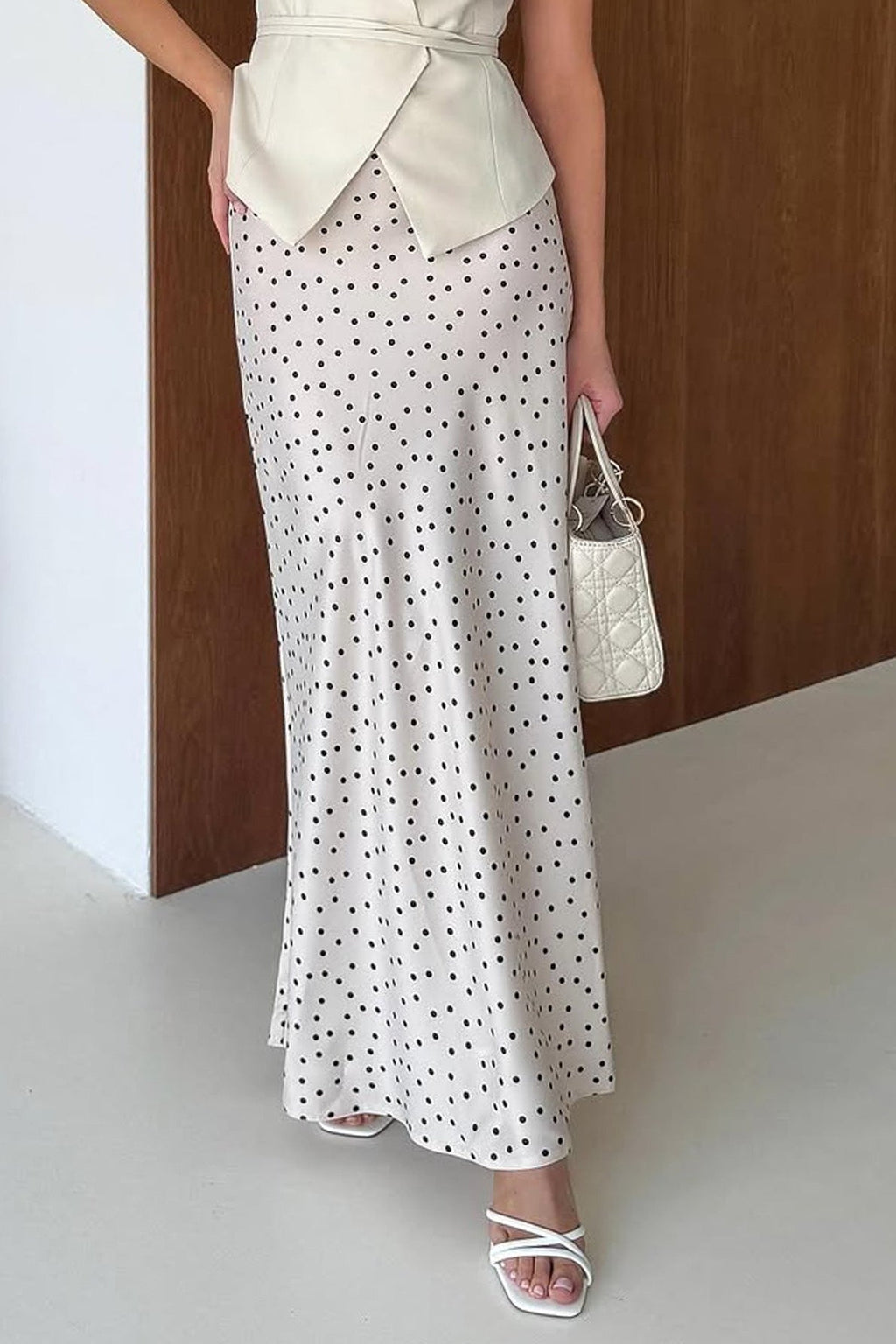 Elegant Satin Polka Dot Mermaid Maxi Skirt