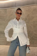Marca la Cintura Con Lazo Entallado Blusa