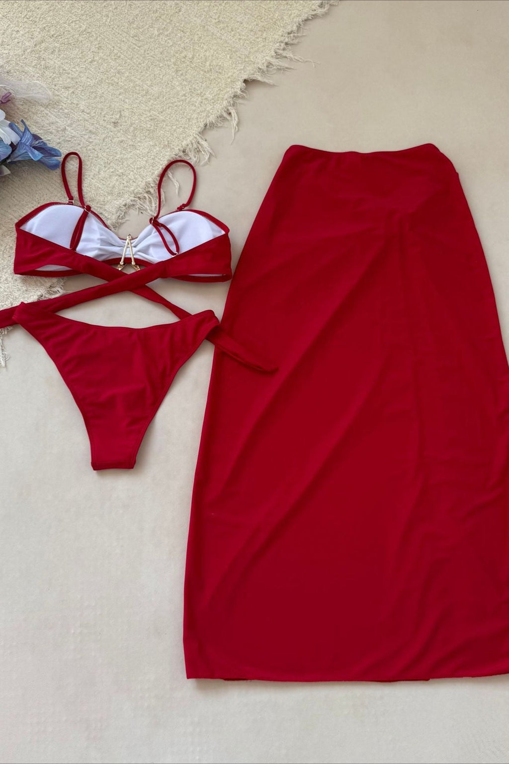 Mesh Long Skirt Beach Three Piece Swim Set