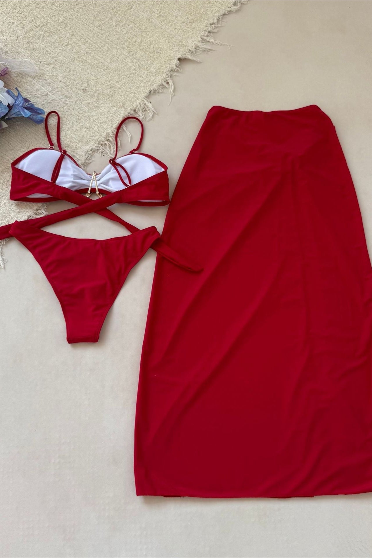 Mesh Long Skirt Beach Three Piece Swim Set