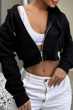 Solid Fitted Cropped Zip Hoodie