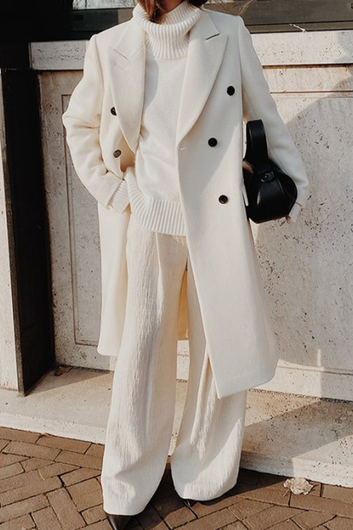 Solid Color Double Breast Lapel Overcoat