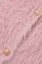 Fuzzy Round Neck Gold Button Cardigan