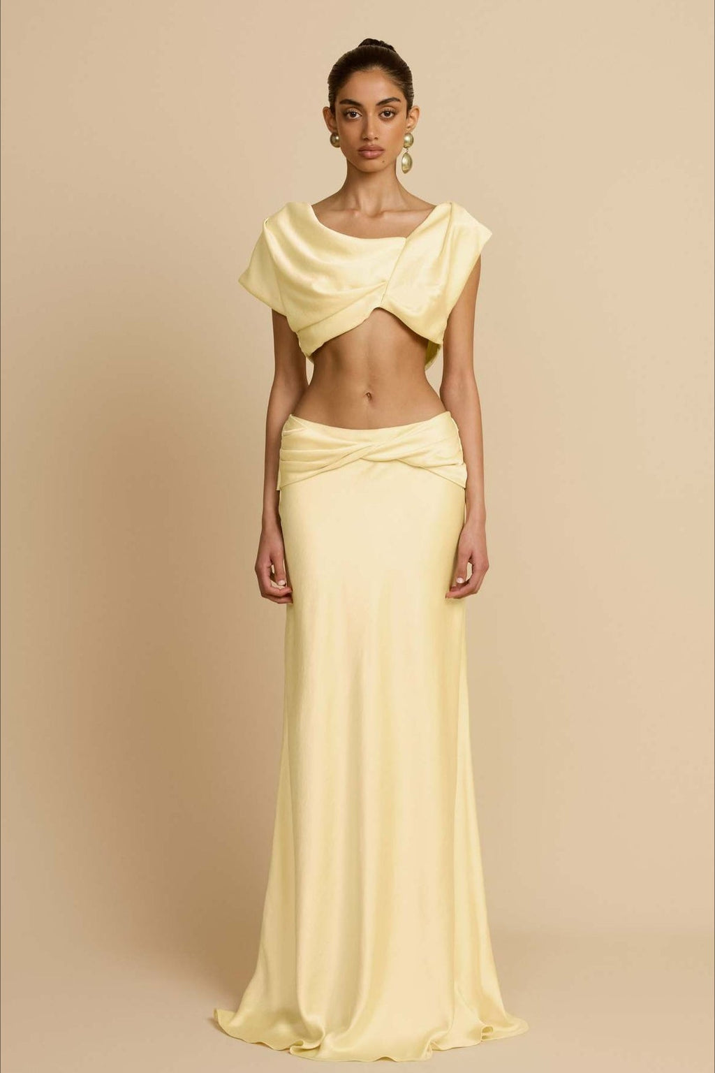 Ruched Panel Strapless Top High Waist Skirt Set