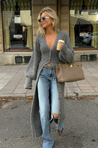 Grey oversized knitted long coat