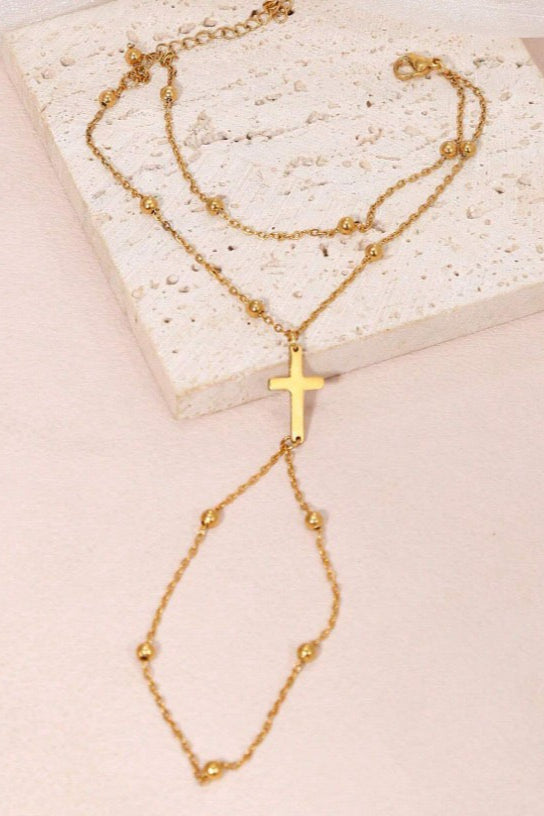 Dos Niveles Cruz Cuenta Knuckle Pulsera-Anillo