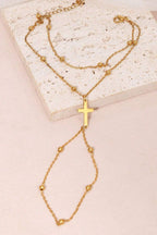 Dos Niveles Cruz Cuenta Nudillo Pulsera-Anillo