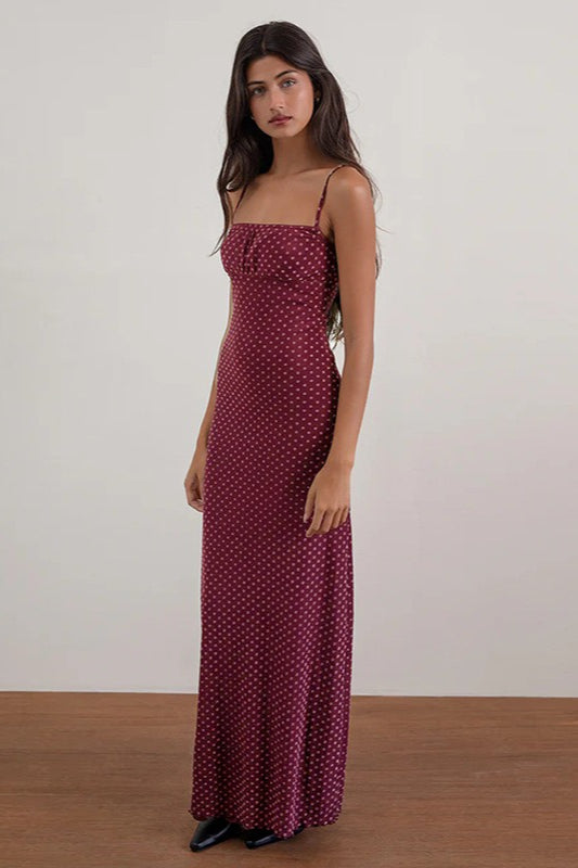 Sexy Espalda Descubierta Lunares Cami Vestido Maxi