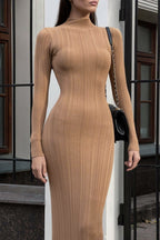 Elegante Cuello Alto A Rayas Vestido de Punto