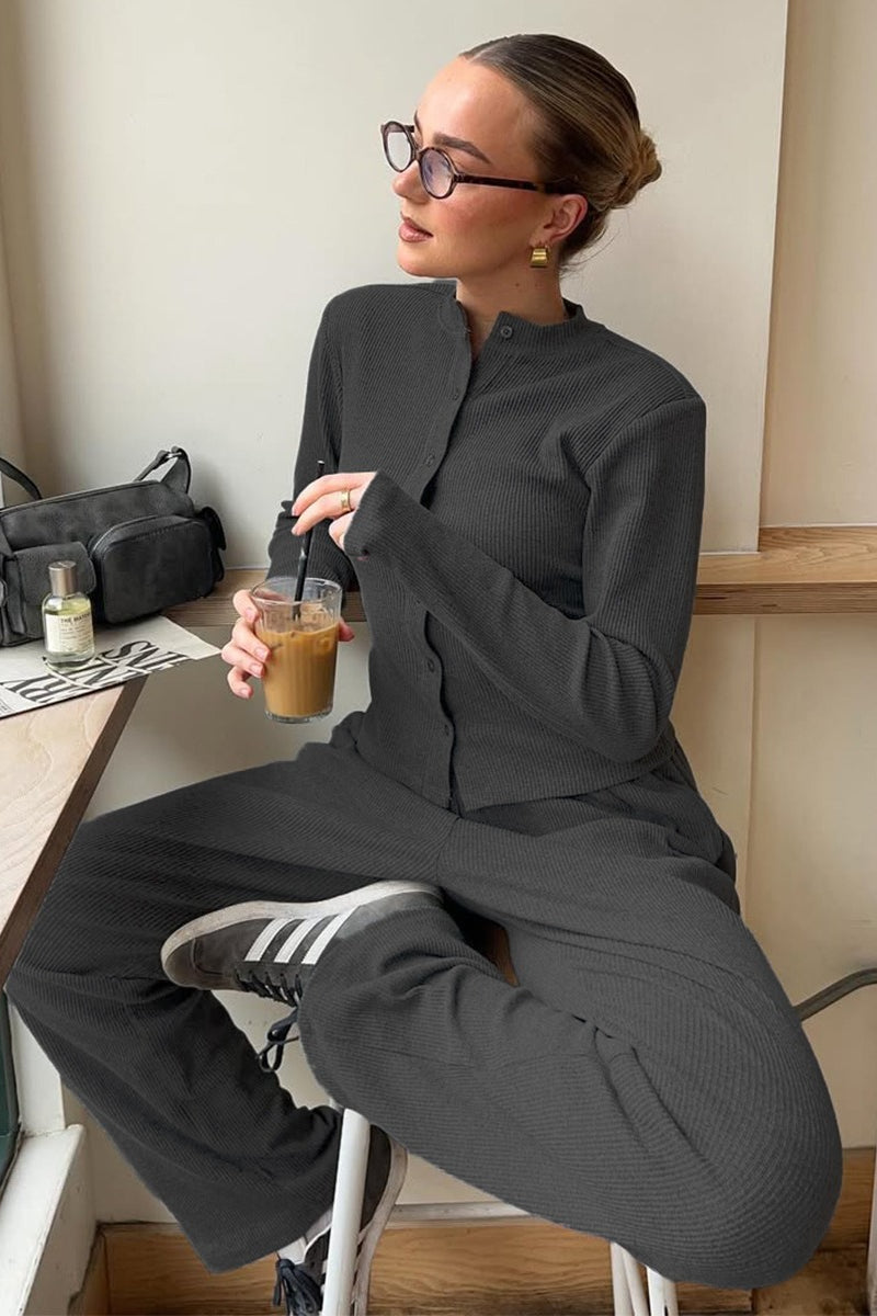 Ribbed Mock Neck Cardigan Pants Set