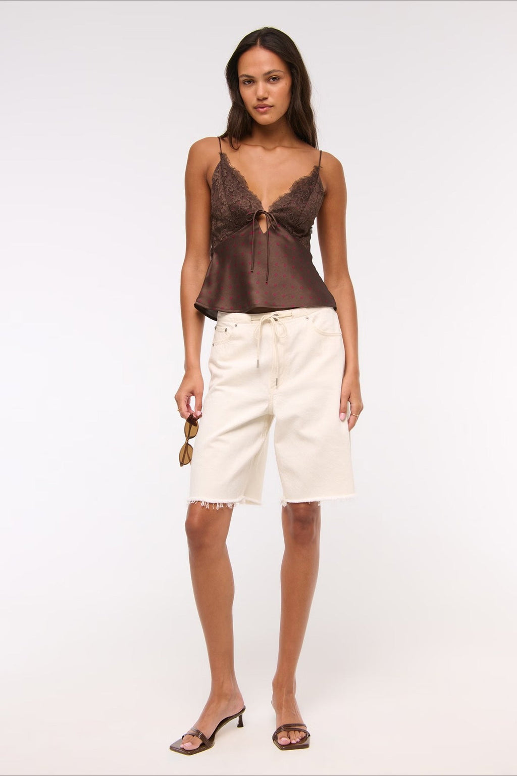 Polka Dot Lace V Neck Backless Cami