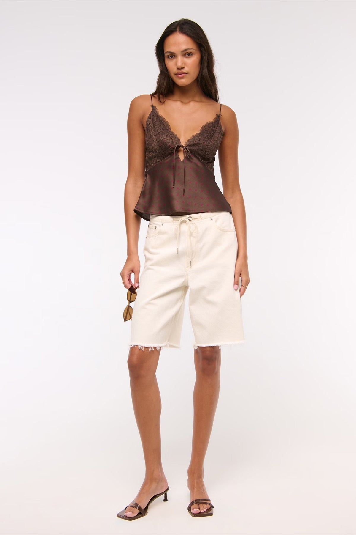 Polka Dot Lace V Neck Backless Cami