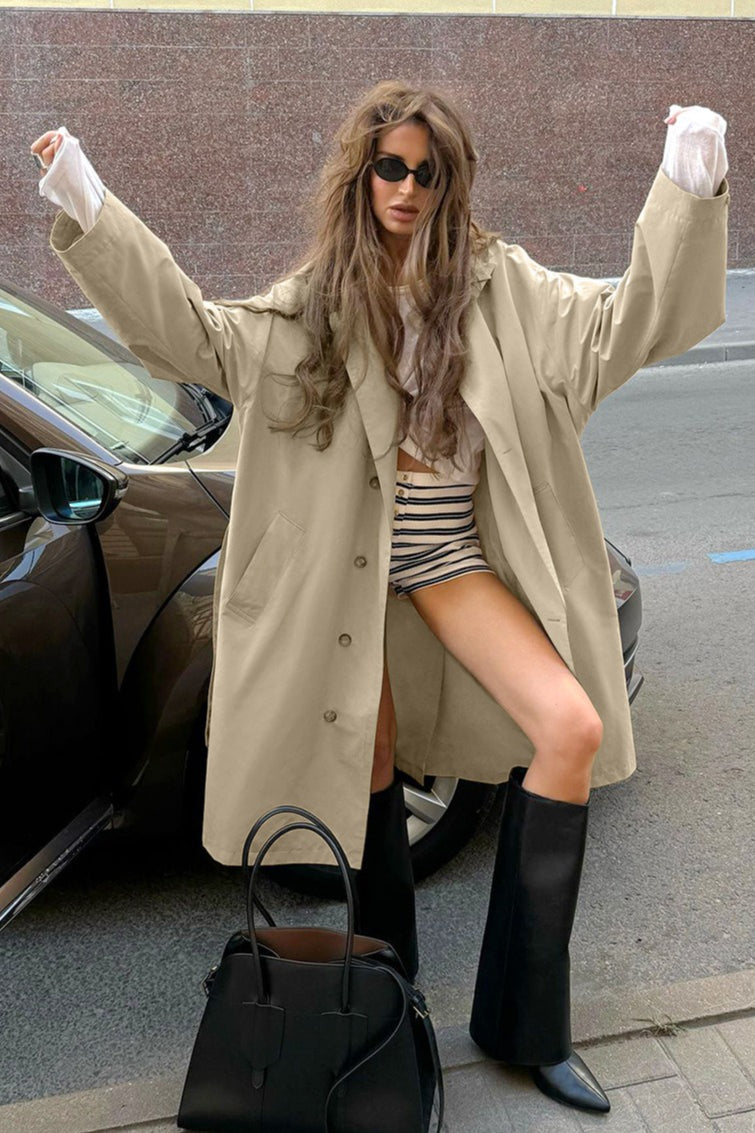 Relaxed Lapel Single Breasted Long Overcoat