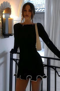 Elegante Cuello Redondo Volantes Vestido de Cóctel