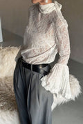 Lace Flounce Collar Ruffled Sleeve Sexy Blouse