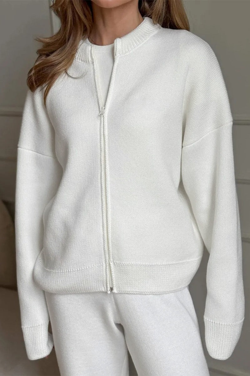 Zip Cardigan Harem Pants Knit Set