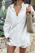 Simple Solid Relaxed Open Starfish Button Blouse