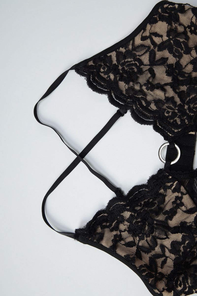 Black Lace Patchwork Deep V Bodycon Maxi Dress