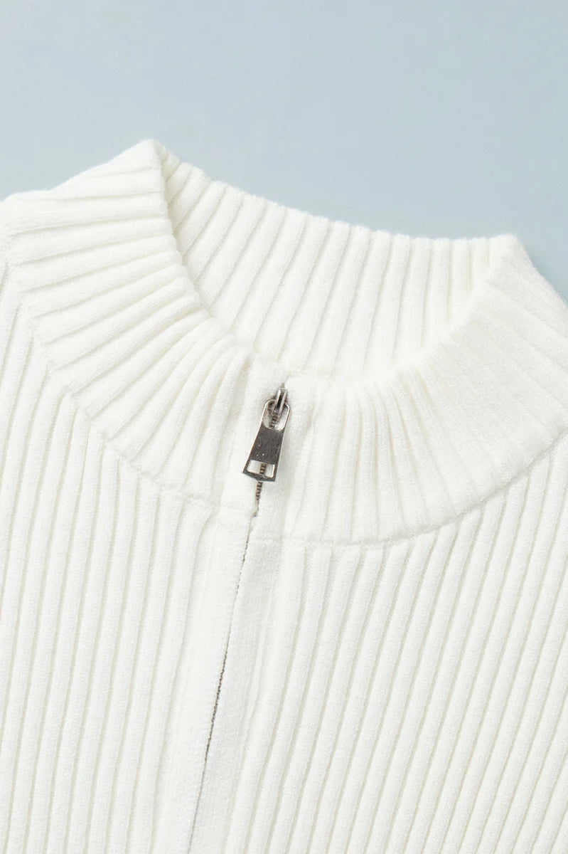 Casual Zip Front Knit Cardigan