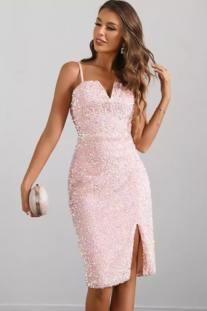 Vestido Midi de Lentejuelas, Tiras Finas