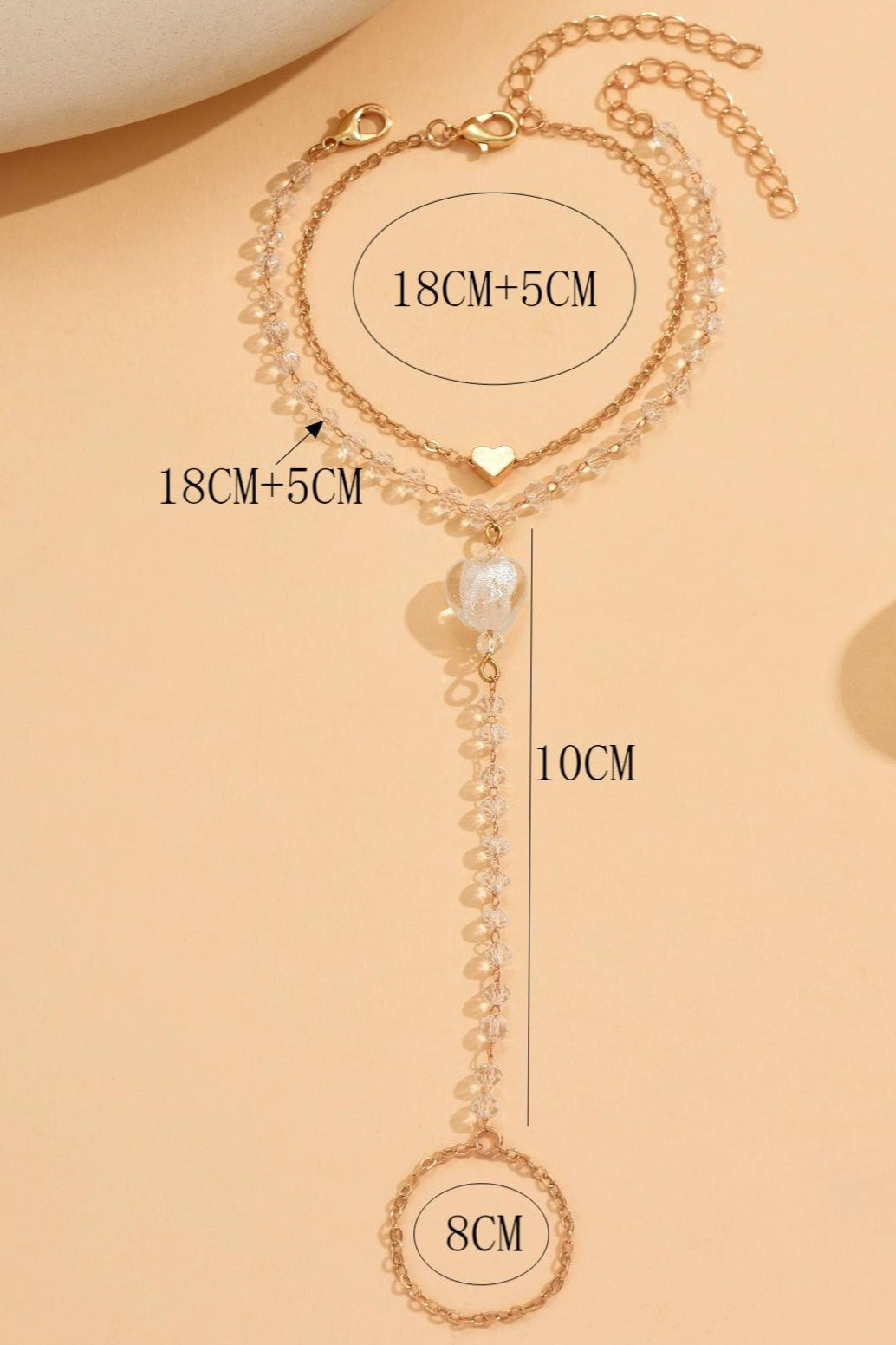 Minimalista Heart Pendant Pulsera-Anillo