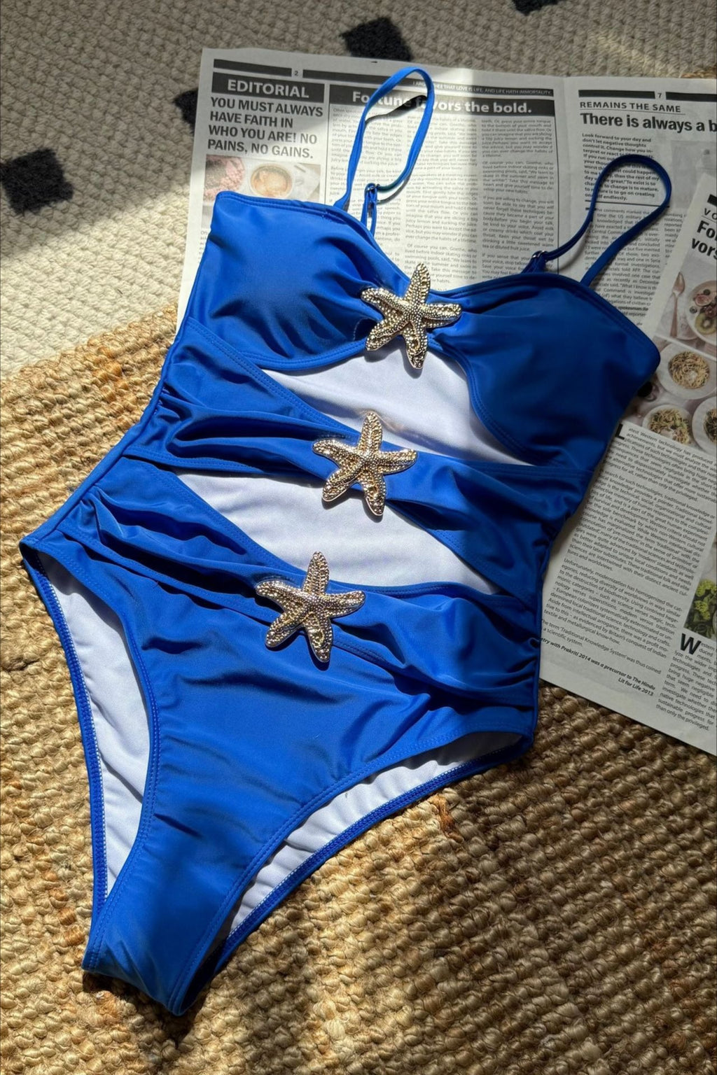 Solid Star Cutout One Piece Swimwear