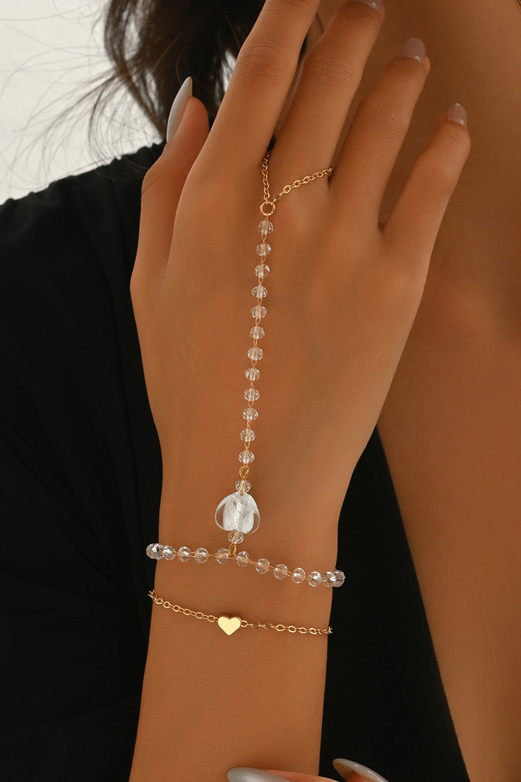 Minimalista Heart Pendant Pulsera-Anillo