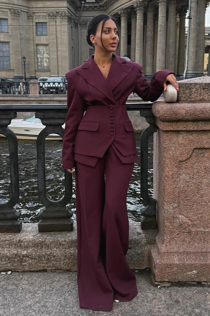 Casual V Neck Two Piece Blazer Pants Set