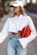 Corto (Cropped) Manga Larga Algodón Blusa