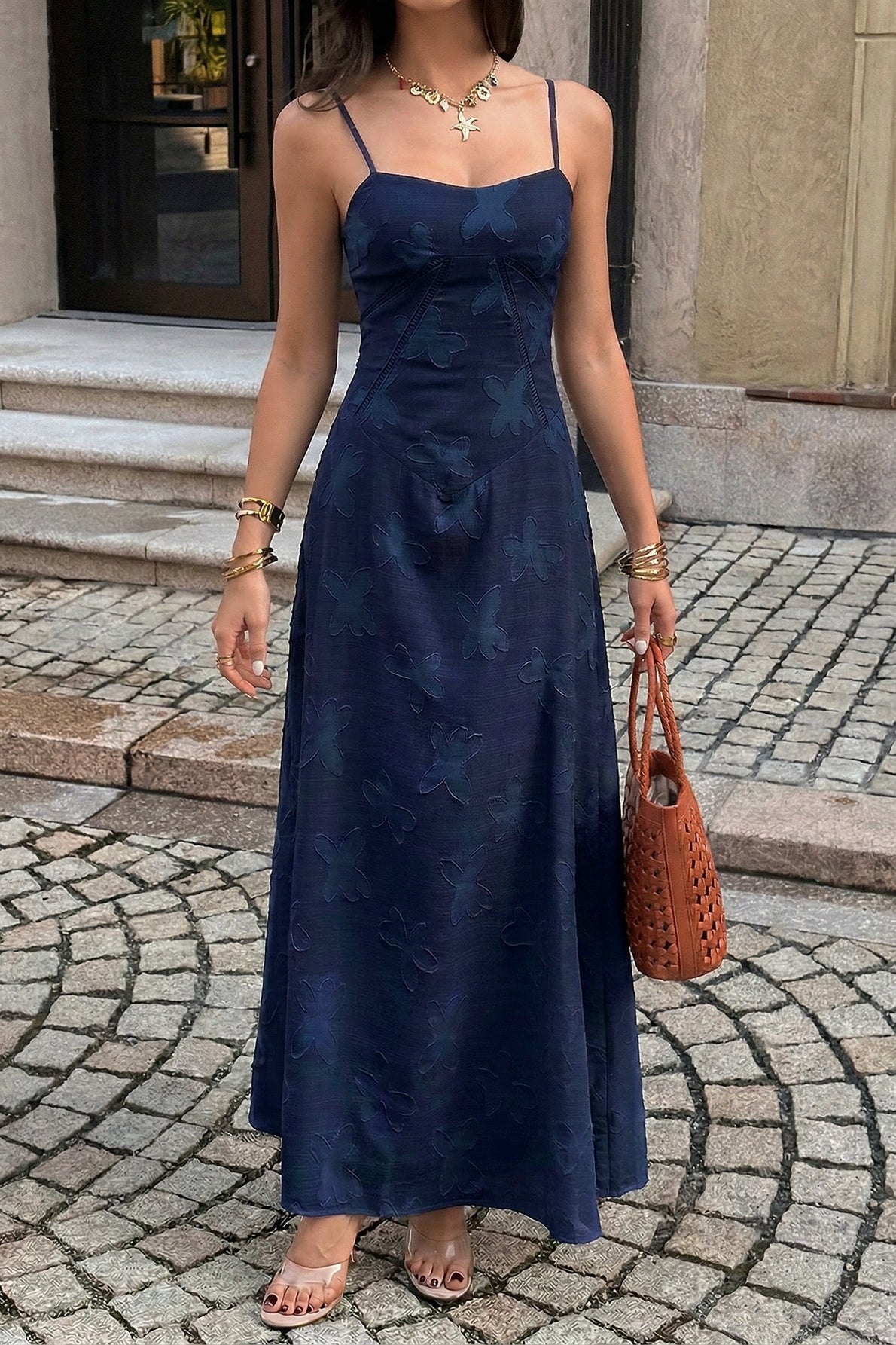 3D Butterfly Jacquard Cami Maxi Dress