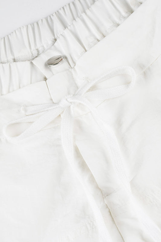 White Drawstring Wide-Leg Cargo Pant