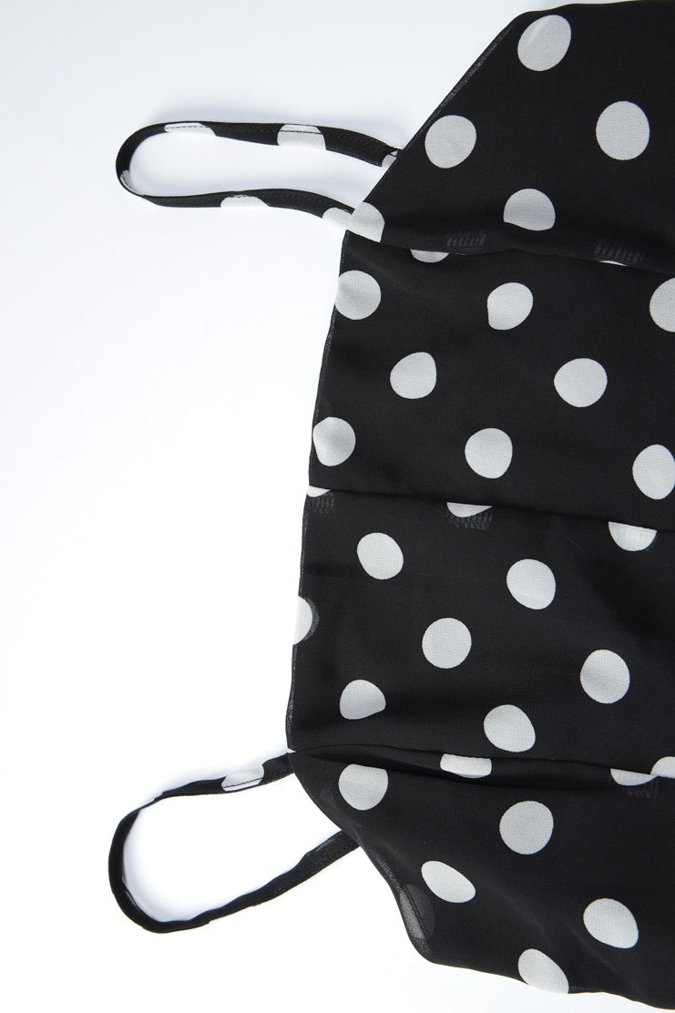 Black Polka Dot Contrast Patchwork Fitted Maxi Dress