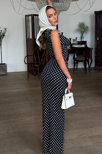 Polka Dot Sleeveless Bodycon Maxi Dress