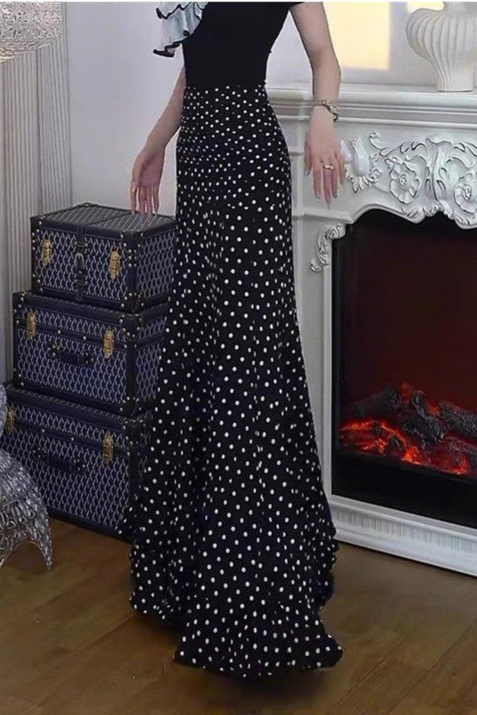 High Waist Polka Dot Bodycon Maxi Skirt