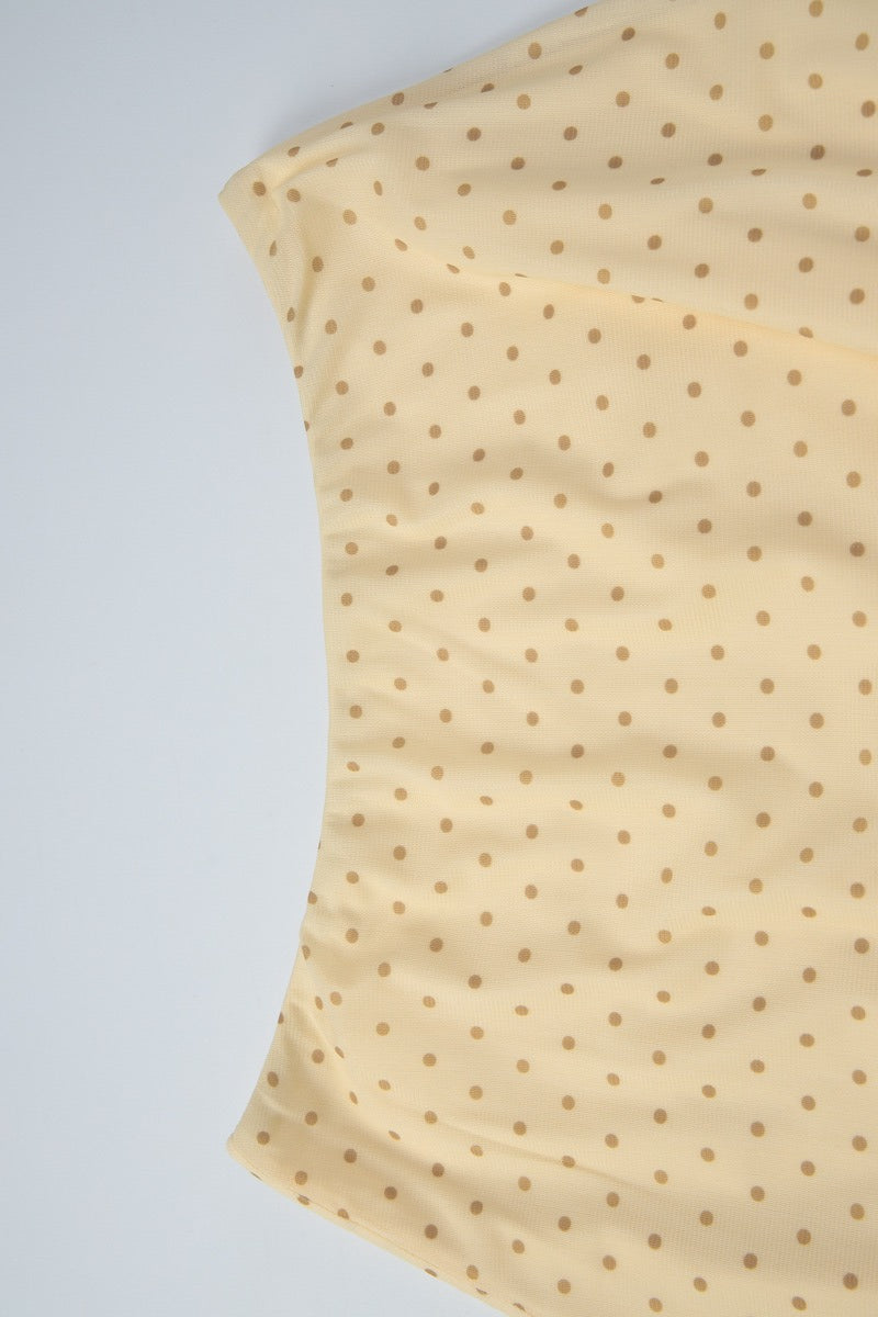 Yellow Polka Dot Draped Neck Asymmetrical Skirt Set
