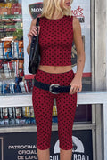 Polka Dot Sleeveless Fitted Capri Pants Set