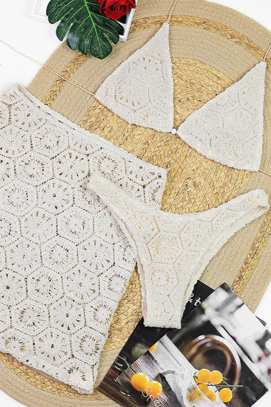 Chic Lace Halter Slim Fit Three Piece Swim Set