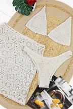 Three-piece, form-fitting halter neck bathroom set with elegant lace