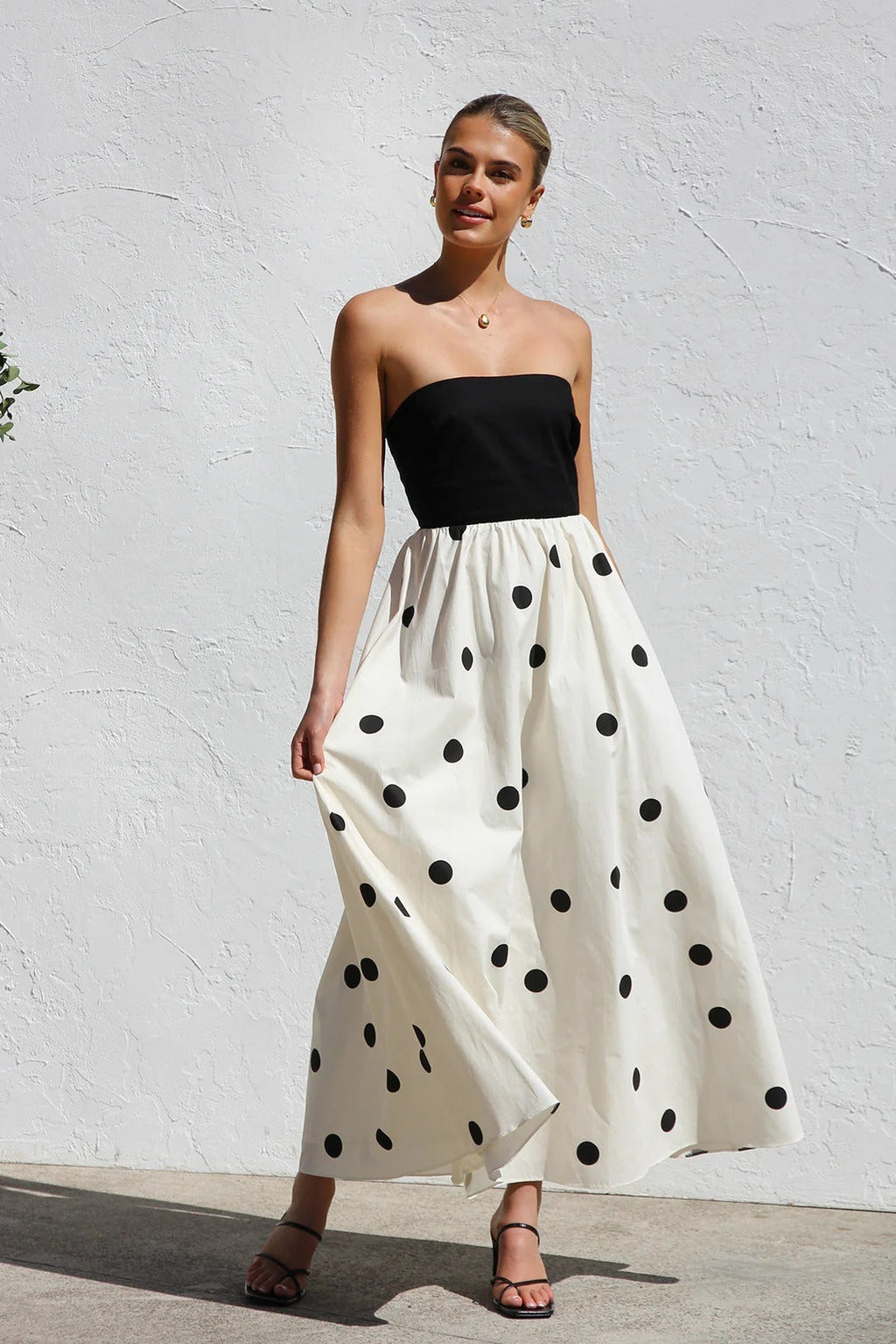 Lunares Estampado Sin Tirantes Línea A Vestido Maxi