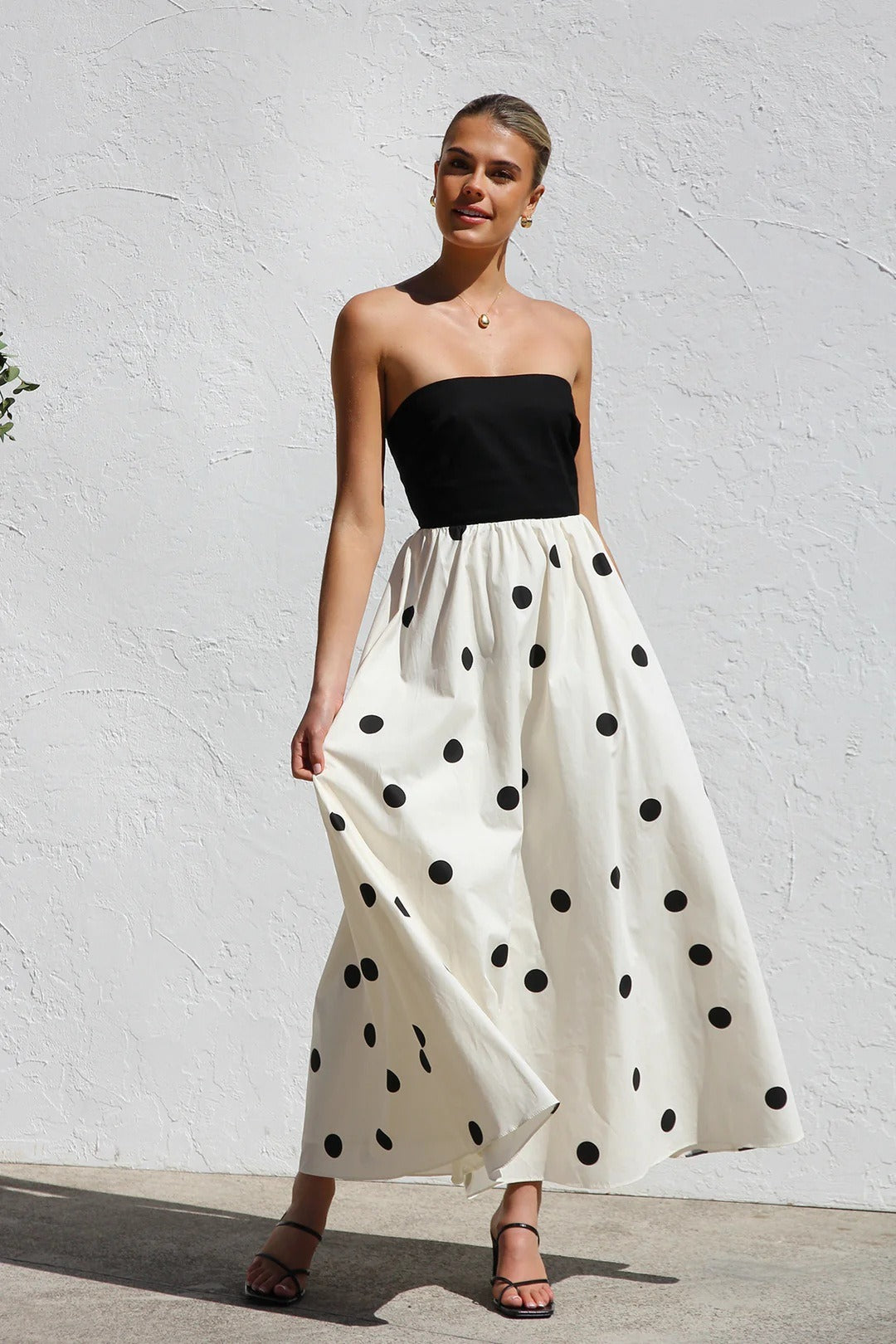 Lunares Estampado Sin Tirantes Línea A Vestido Maxi