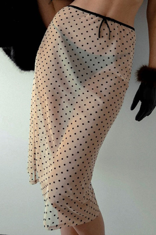 Low Rise Sheer Mesh Polka Dot A Line Skirt