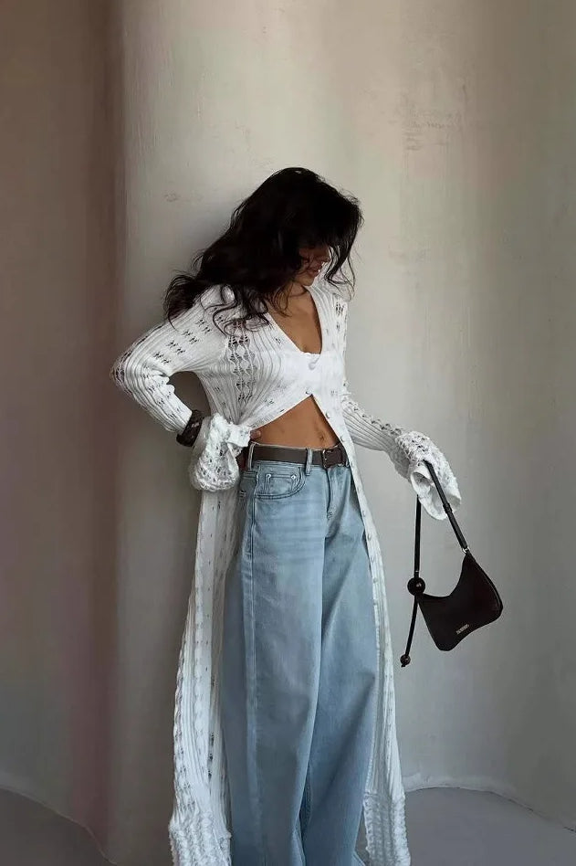 Knitted Flare Long Sleeve Beach Cardigan