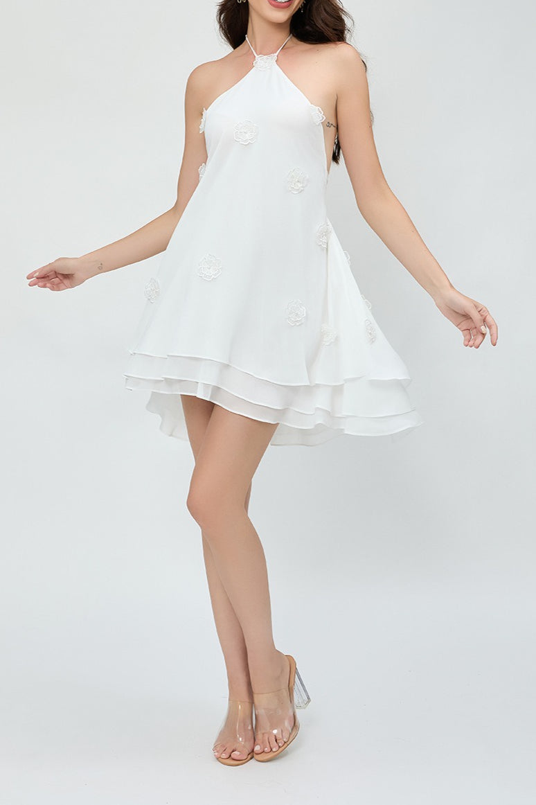 Floral en 3D Gasa Halter Vestido de Cóctel