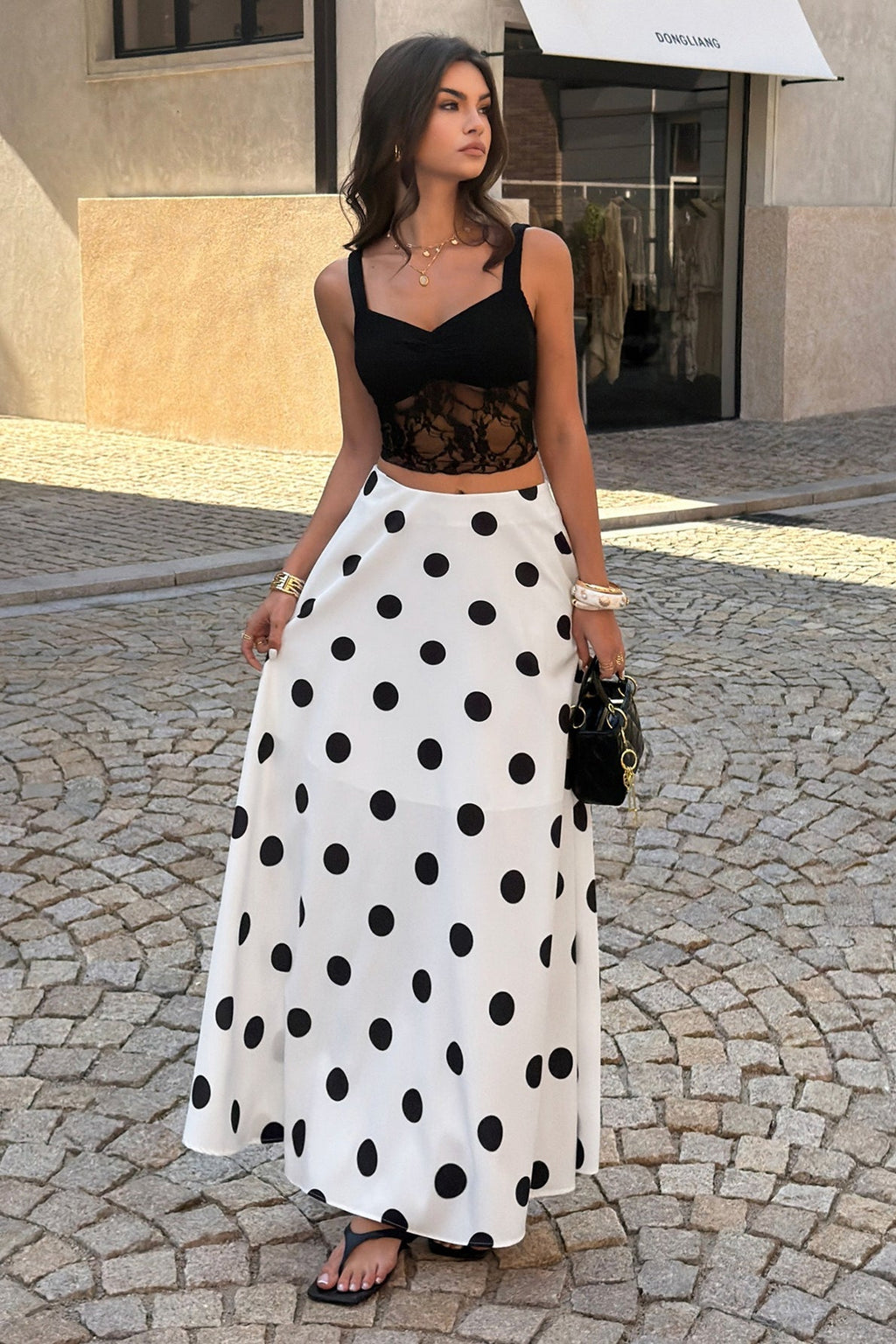 Polka Dot High Waist Flowy Elegant Skirt