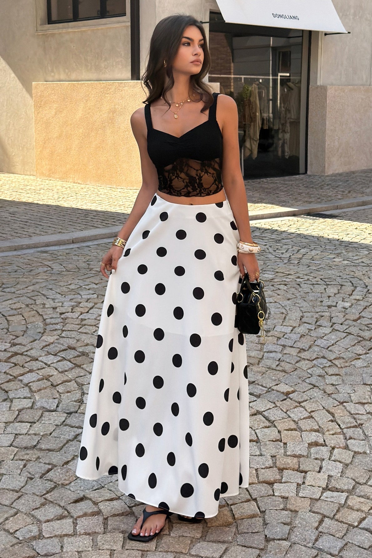 Polka Dot High Waist Flowy Elegant Skirt