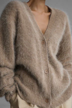 Faux Fur Blend V-Neck Cardigan