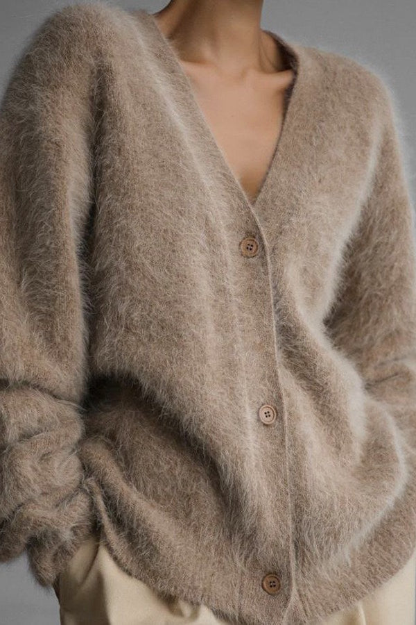 Faux Fur Blend V-Neck Cardigan