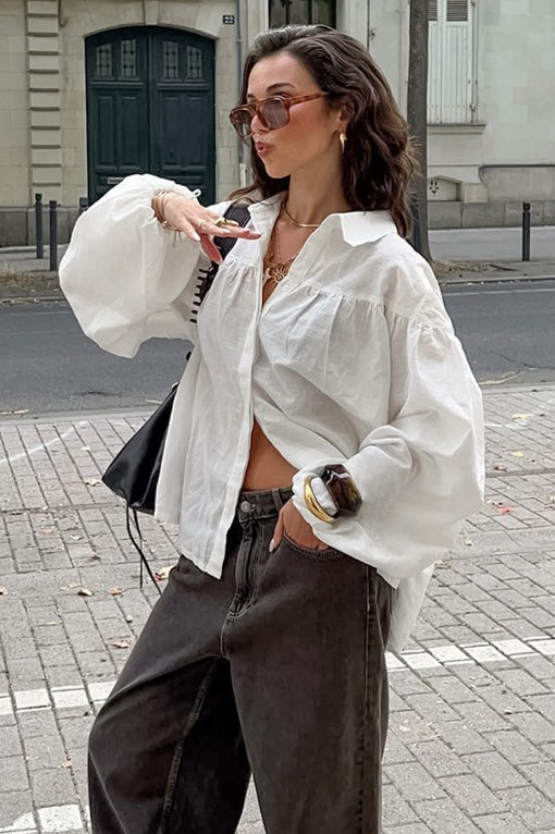 Blanco Manga Farol Blusa