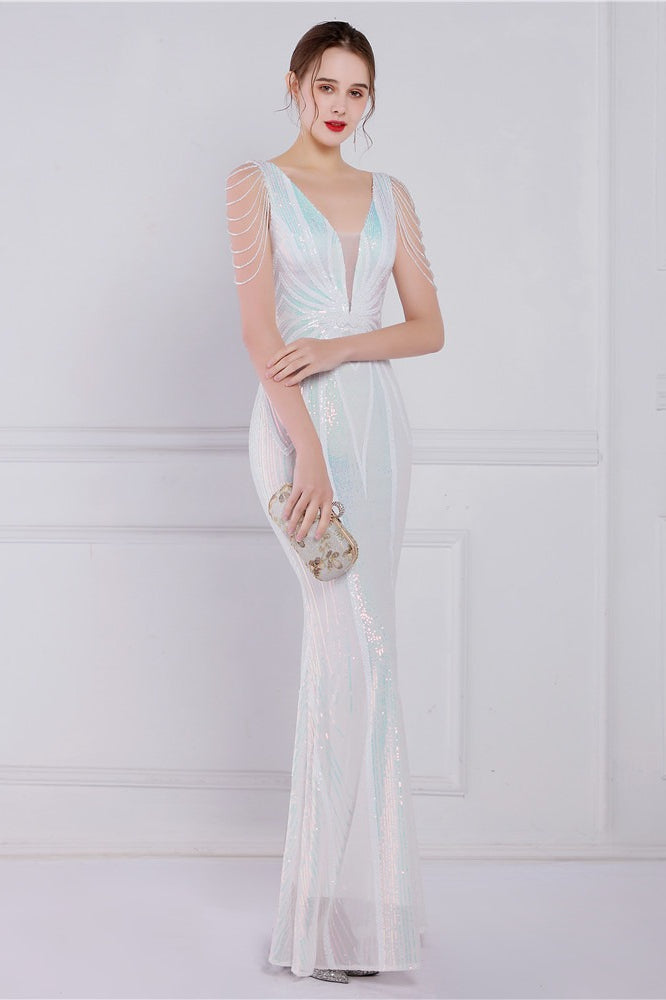 Con Abalorios Floral Lentejuelas Sirena Vestido de Fiesta